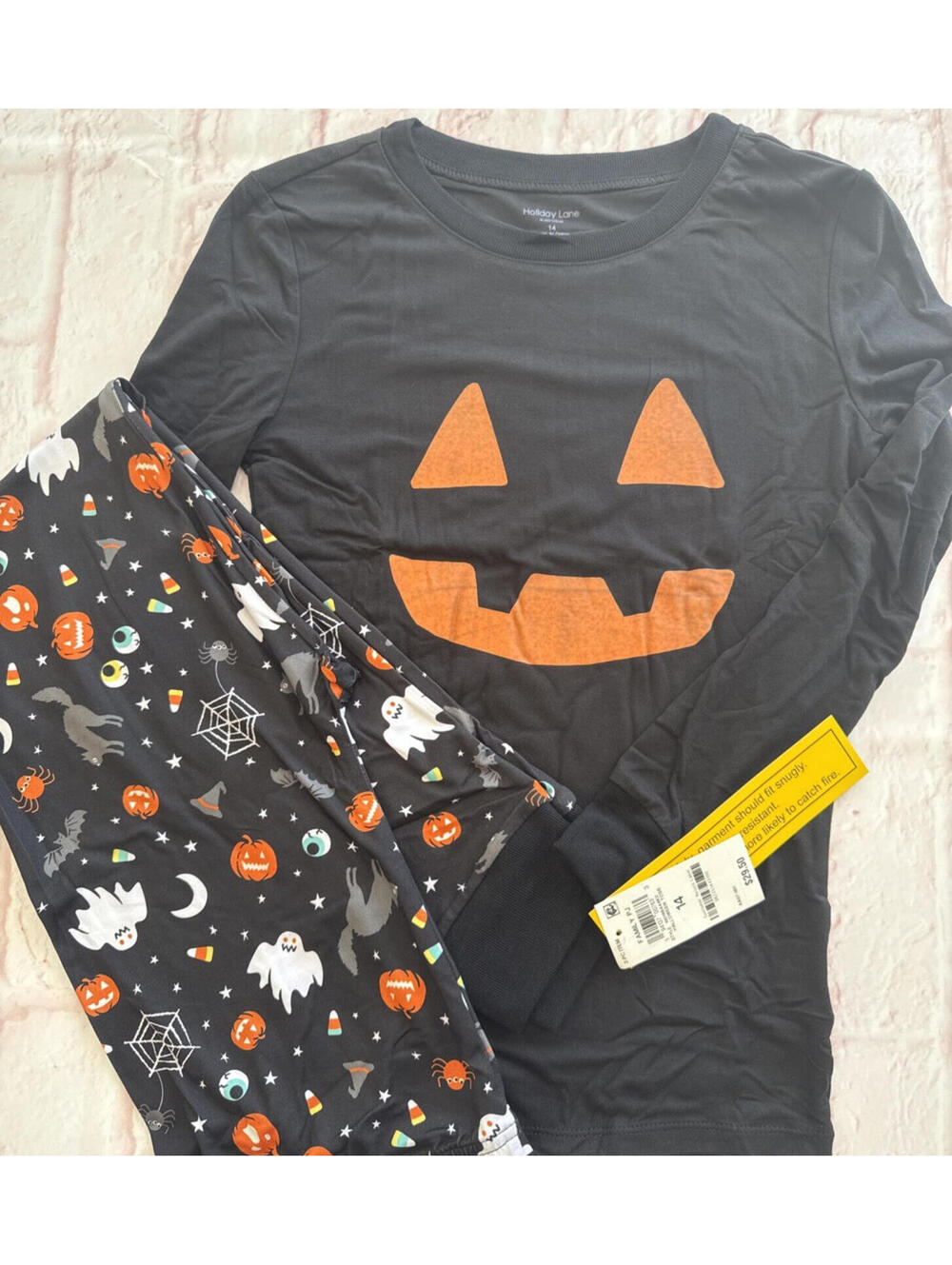 Holiday Lane Macy's Big Kids  14 Pumpkin Halloween Jack O'Lantern Pajama PJ Set